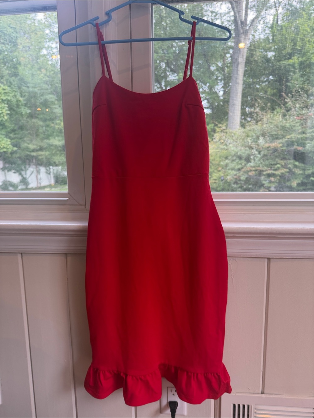 Lulu's Red Spaghetti-Strap Ruffle-Hem Mini Dress